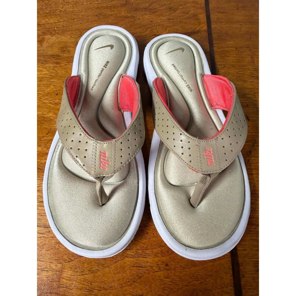 Nike Womens Size 8 Tan Pink Comfort Footbed Flip Flop Sandals Sporty Thong 1701